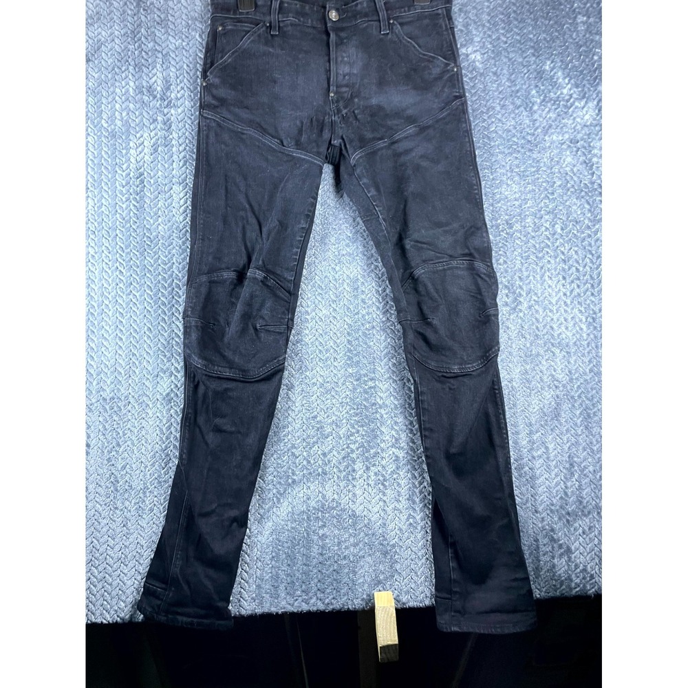 G-Star Raw 5620 3D Slim Jeans Mens 33X34 Black Lined Knee Patch Biker Skinny